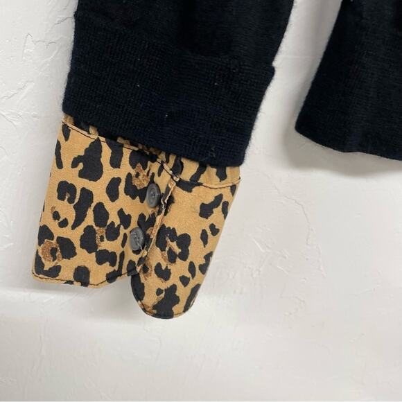 J Crew Black Merino Wool Pullover Sweater Animal Print Cuffs Womens S Fall - Picture 9 of 10
